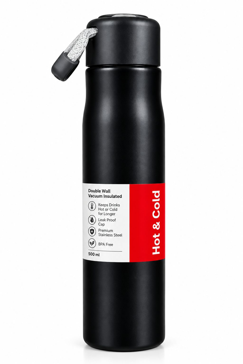 Black Hot & Cold Vacuum Bottle with Print